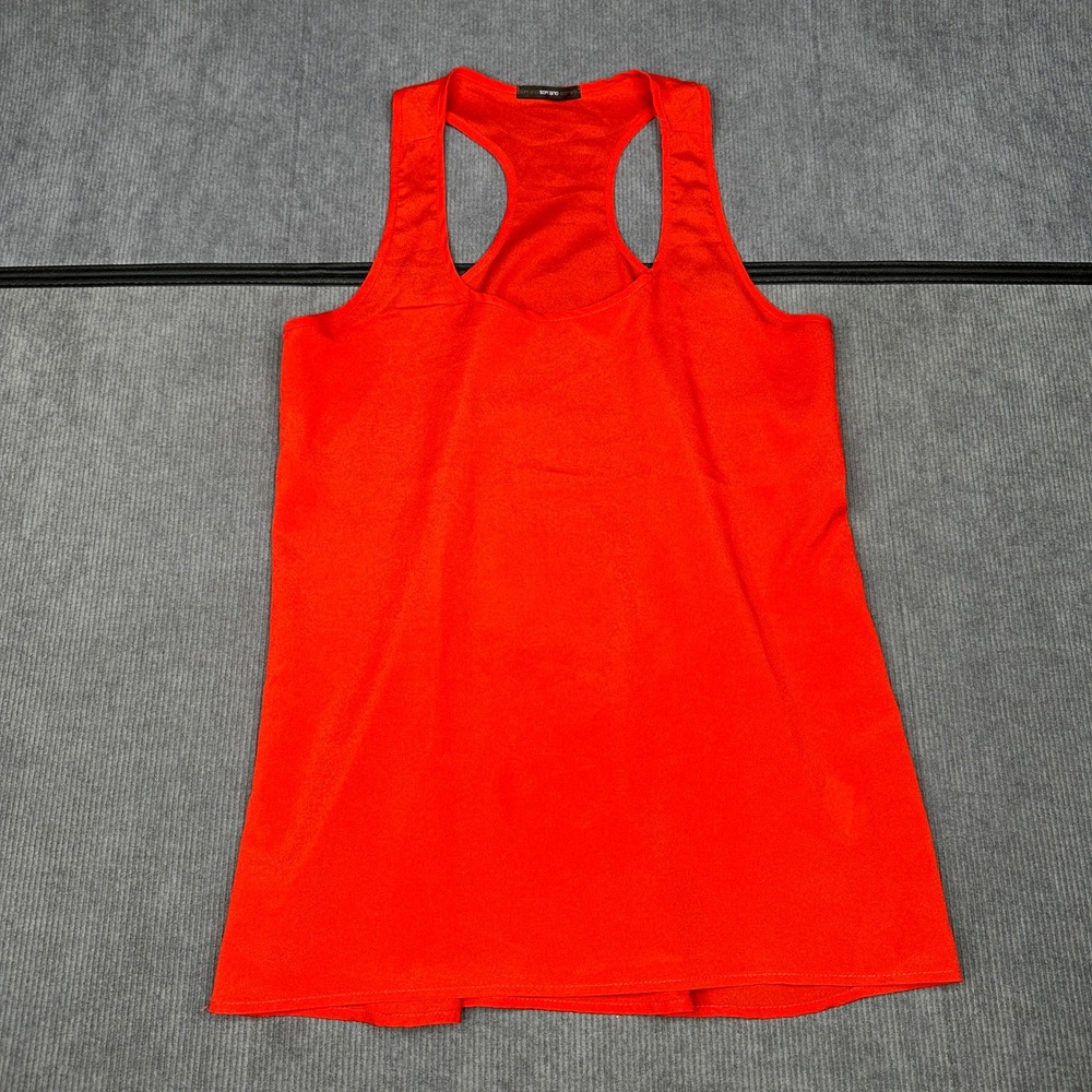 Soprano Womens Orange Racerback Tank Top Scoop Neck Sleeveless Blouse Flowy Y2k